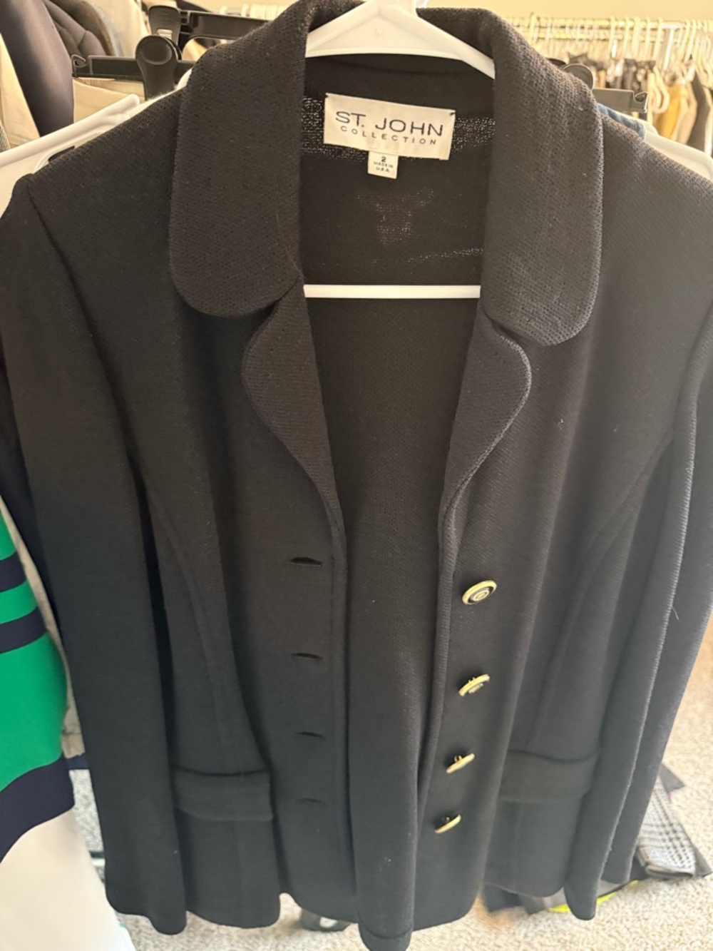 St. John Black Knit Blazer with Gold Buttons